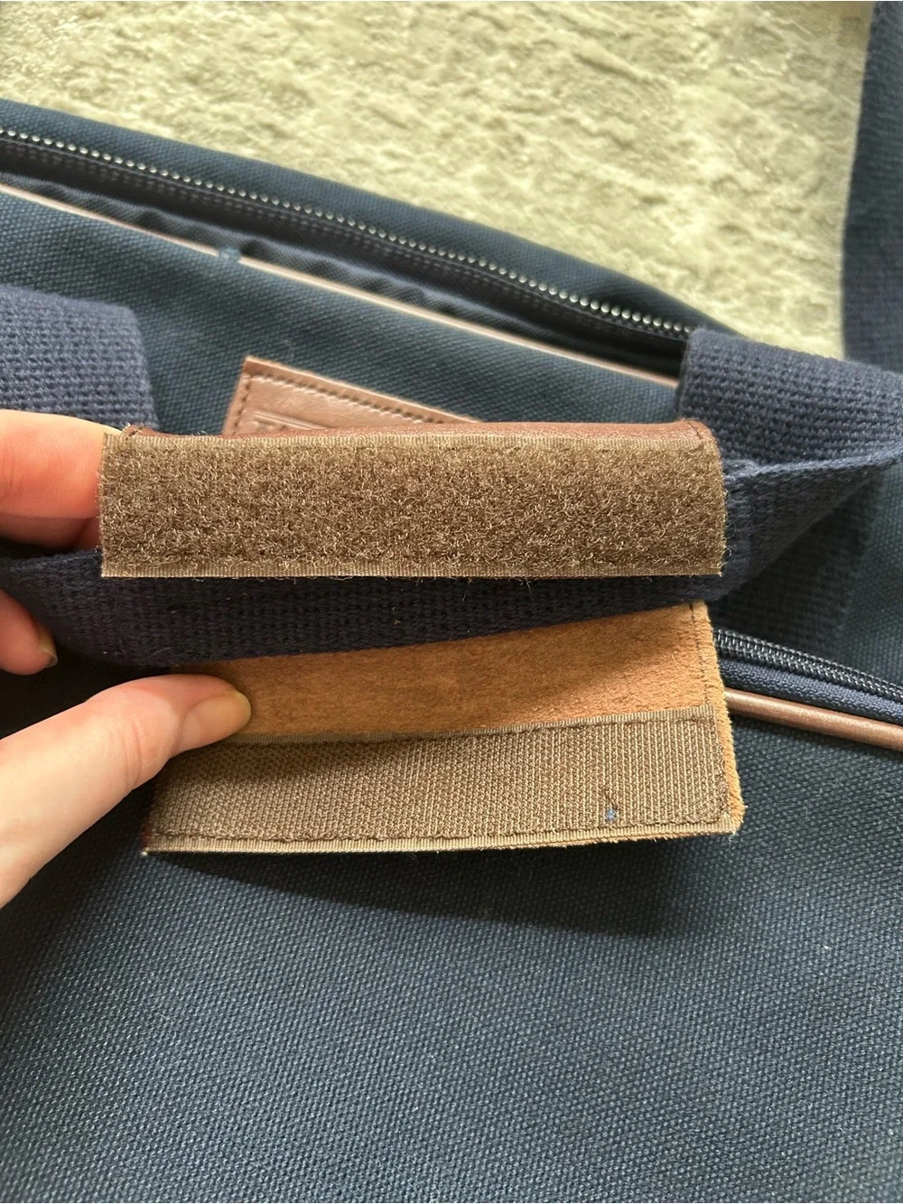 Lands’ End direct merchants navy travel bag with removable shoulder strap